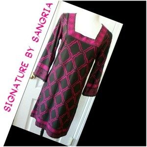 VINTAGE TUNIC DRESS KNIT SQUARE NECK 3/4 SLEEVE TUNIC SMALL WOMENS SMALL